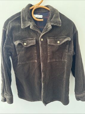 Zara Dark Brown Corduroy Jacket with Navy Plaid Lining